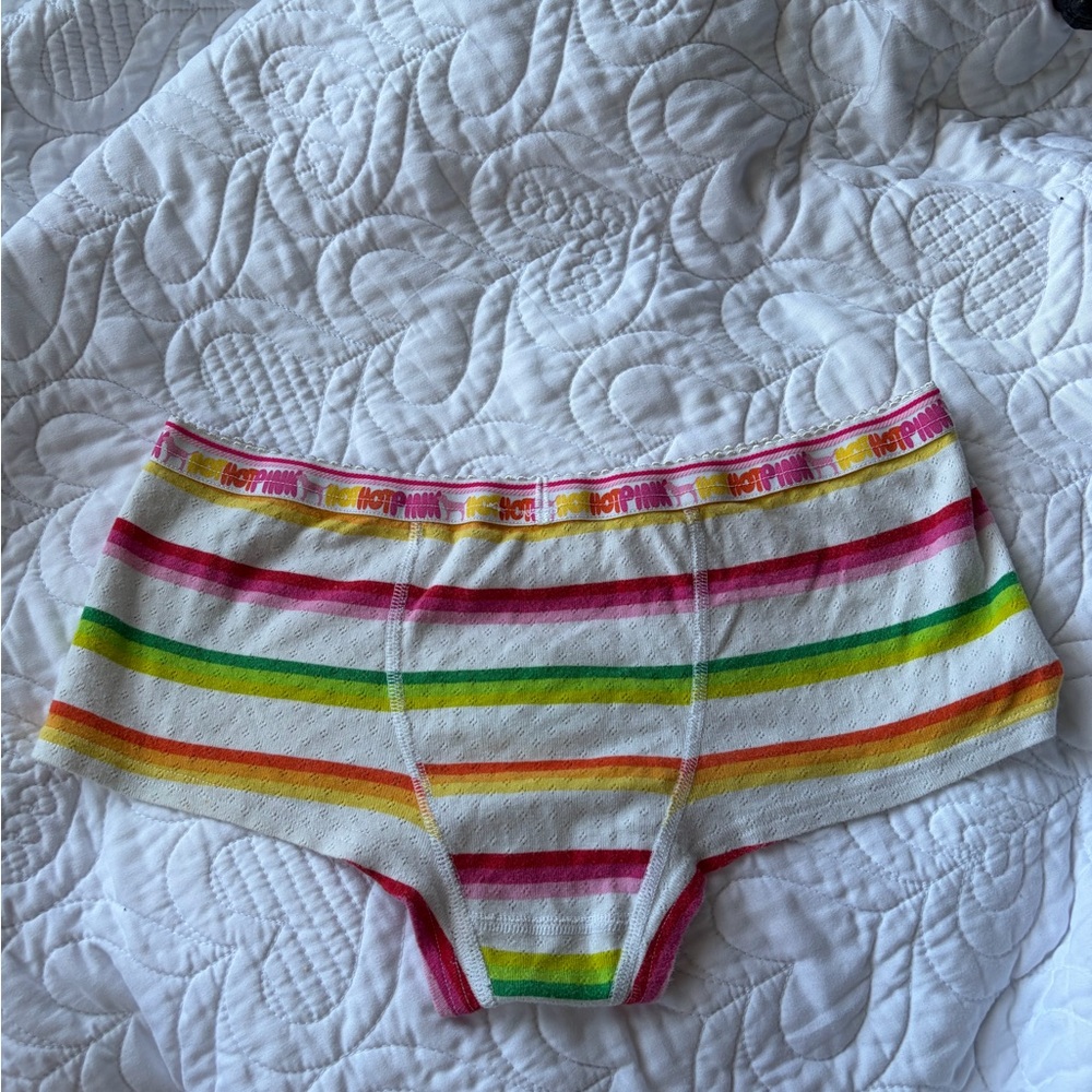 VTG Y2K Victoria Secret PINK 🌈 Rainbow Stripe Cheeky Boy Shorts Sleep Boxer XS - Picture 2 of 5
